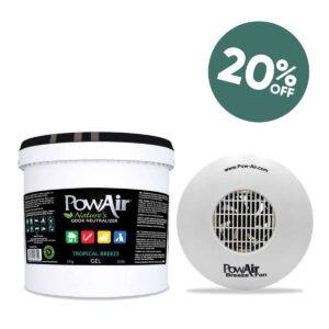 PowAir Pet Odour Removal Gel 3.8kg Apple Crumble with a PowAir Pet Breeze Fan